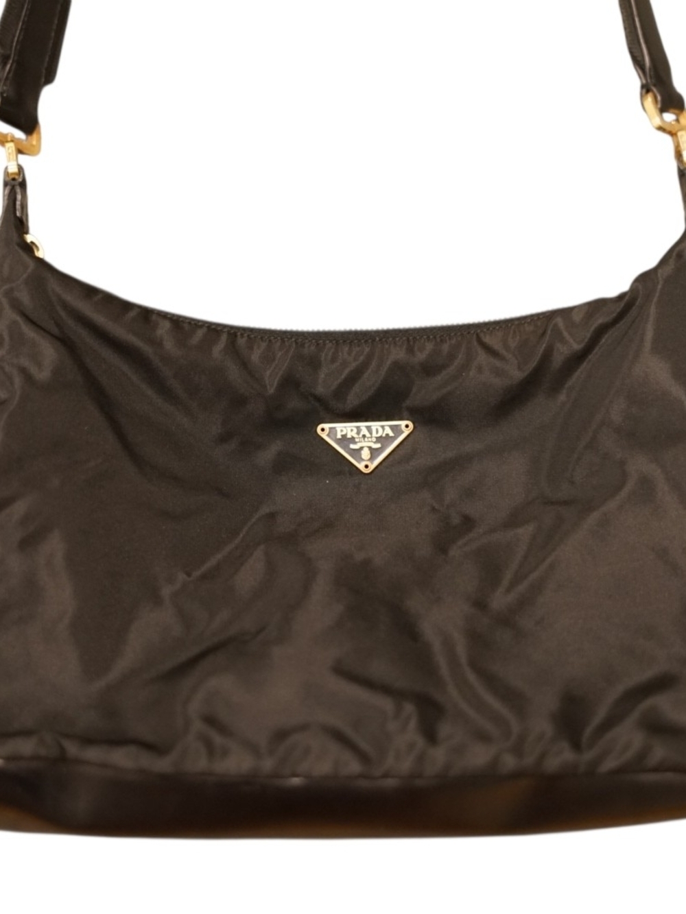 Prada Black Nylon Hobo Bag with Gold HW